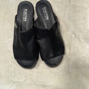 Reaction Kenneth Cole Black Perforated Wedge Slide Sandals Women
